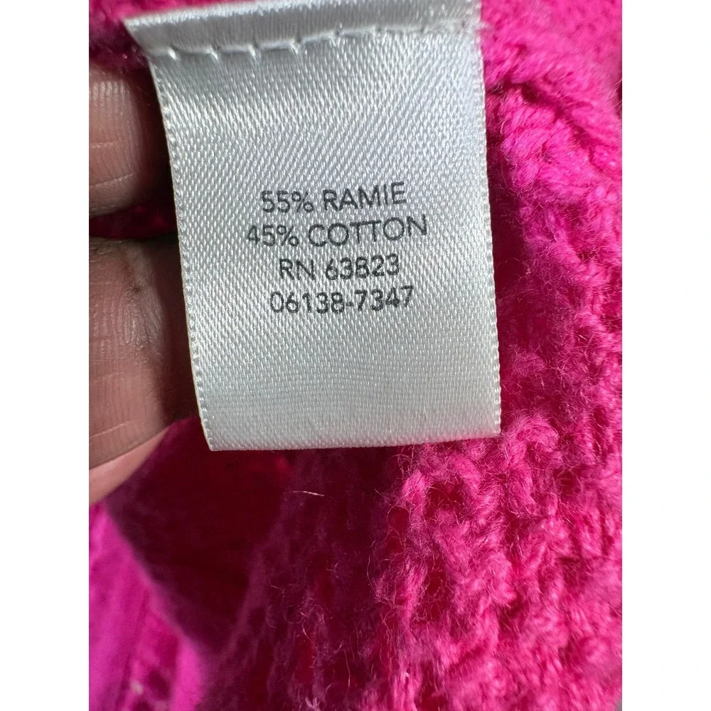 Cj Banks Hot Pink Open Knit Button Front Cardigan Sweater 1X Coastal Boho layer